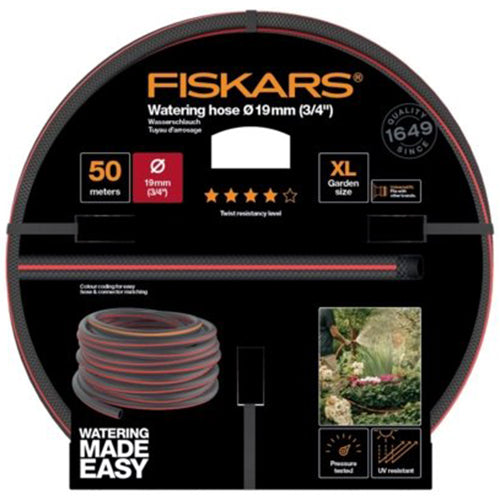 Furtun gradina Fiskars 1027111, diametru 19 mm (3/4"), 50 m lungime, rezistenta la rasucire, 3 straturi, rezistet la UV