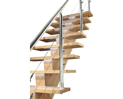 Scara de Interior cu Vang Central Pertura Agape Dreapta din Valchromat Gri Apache si Stejar Furniruit fara Balustrada 15 pasi 14 Trepte
