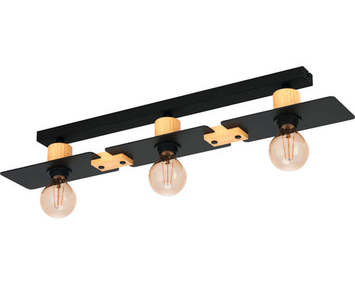 Plafoniera Bramerton E27 Max. 3x40w, Negru/lemn