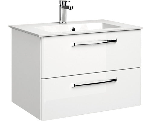 Set Mobilier Baie, Pelipal Kumba 77, Include Baza Lavoar, Lavoar si Oglinda cu Iluminare, Alb
