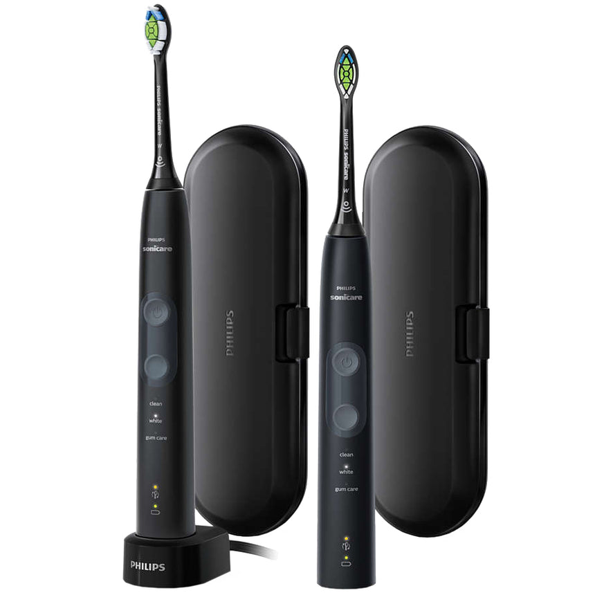 Set 2 Periute de dinti electrice Philips Sonicare Protective Clean HX6850/34, 3 moduri, 2 capete de periere, Numar de miscari/minut 62000, 2 tocuri de transport, Negru, Negru