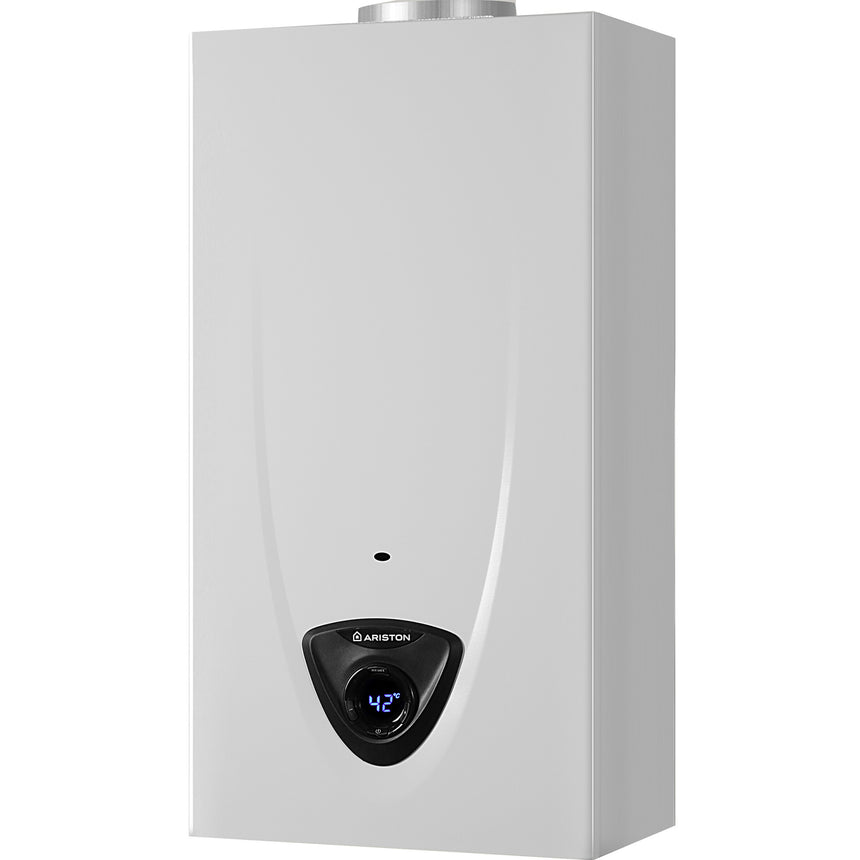 Incalzitor instant gaz pentru apa Ariston FAST EVO X DISPLAY ONT 11 LPG EU, tiraj natural, 11 l/min, GPL, LCD, NTC, control electronic, senzor siguranta / debit