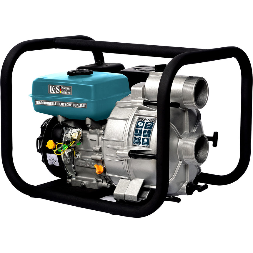 Motopompa apa murdara Könner & Söhnen KS 80 TW, 7 c.p, pompa, motor benzina, debit 950 l / min, inaltime refulare 25 m, adancime absorbtie 8 m, cadru din aluminiu, consum redus