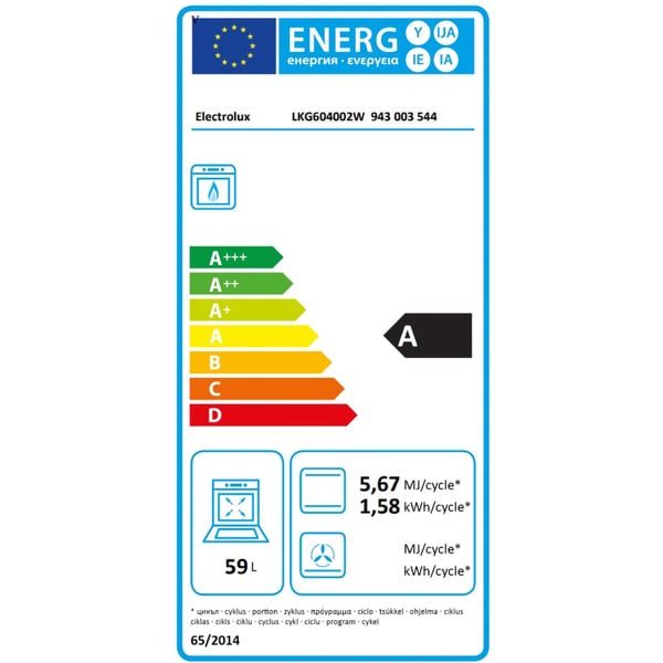 Aragaz ELECTROLUX LKG604002W, 4 Arzatoare, Gaz, L 60 cm, Grill, Rotisor, Alb