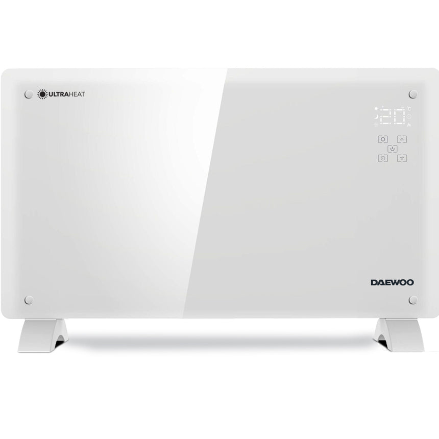 Convector electric smart Daewoo DGH1500WIFI, 1500 W, Suprafata incalzire sticla, Conectare WIFI compatibil cu Android si iOS, Touch control, Display LED, Timer, Alb
