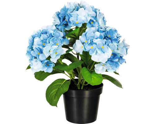 Planta Artificiala Hortensie In Ghiveci H 32 Cm Albastru/ Negru