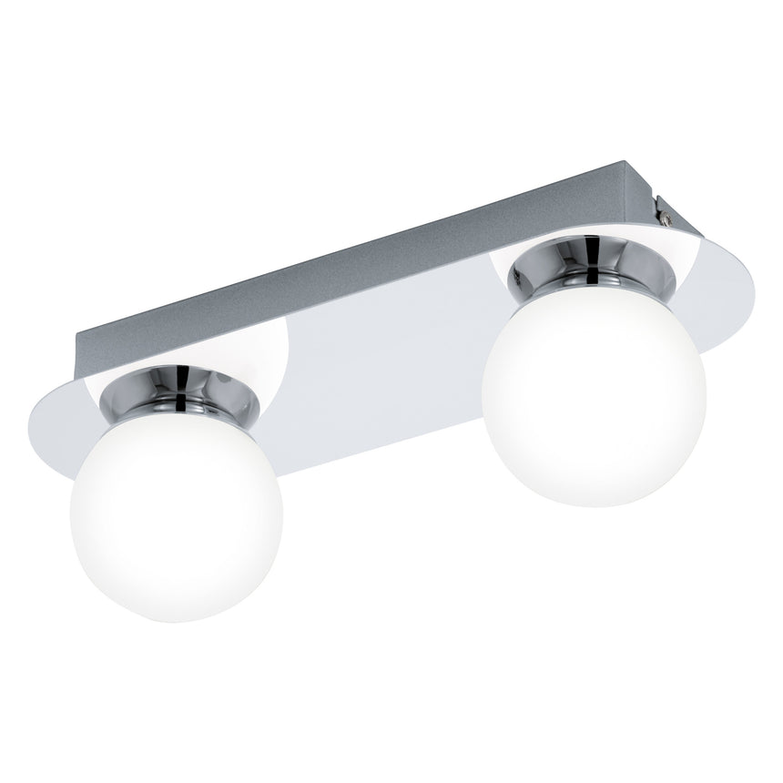 Aplica Mosiano, EGLO, LED, 2x3.3W, 680 lm, 3000K lumina calda, otel inoxidabil, crom, sticla alba, 30 x 11 x 10 cm, IP44, A+