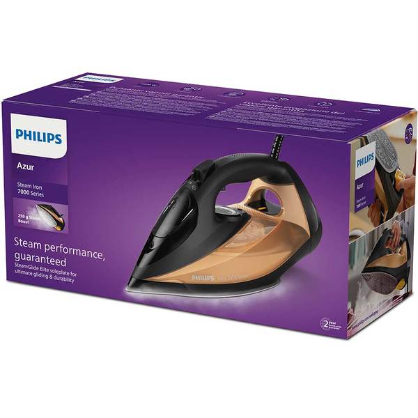 Fier de Calcat PHILIPS Seria 7000 DST7040/80, 2800W, 250g/min, 300ml, Talpa SteamGlide Elite, Auriu-Negru