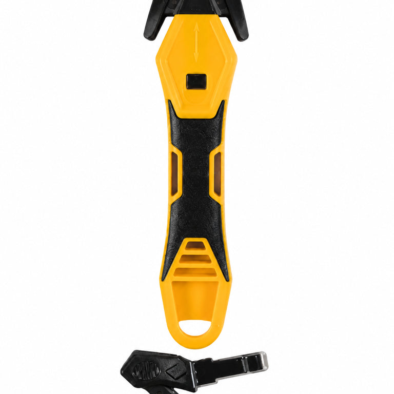 Cutter cu Siguranță pentru Ambalaje și Cutii, Lamă Retractabilă, Mâner Ergonomic Antialunecare, Galben