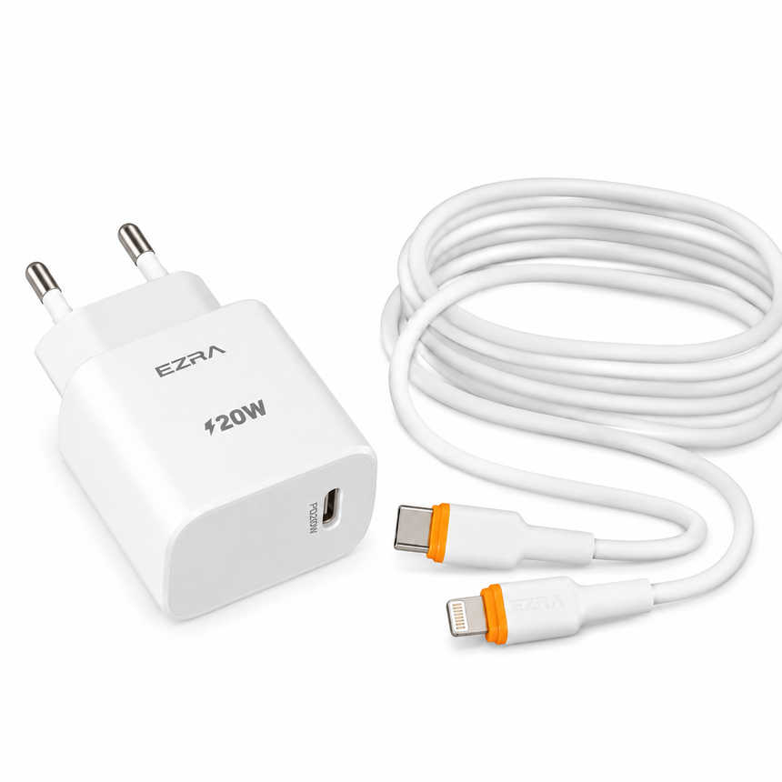 Încărcător iPhone EZRA HC194 20W cu Adaptor USB-C și Cablu Lightning 1,5 m, Încărcare Rapidă