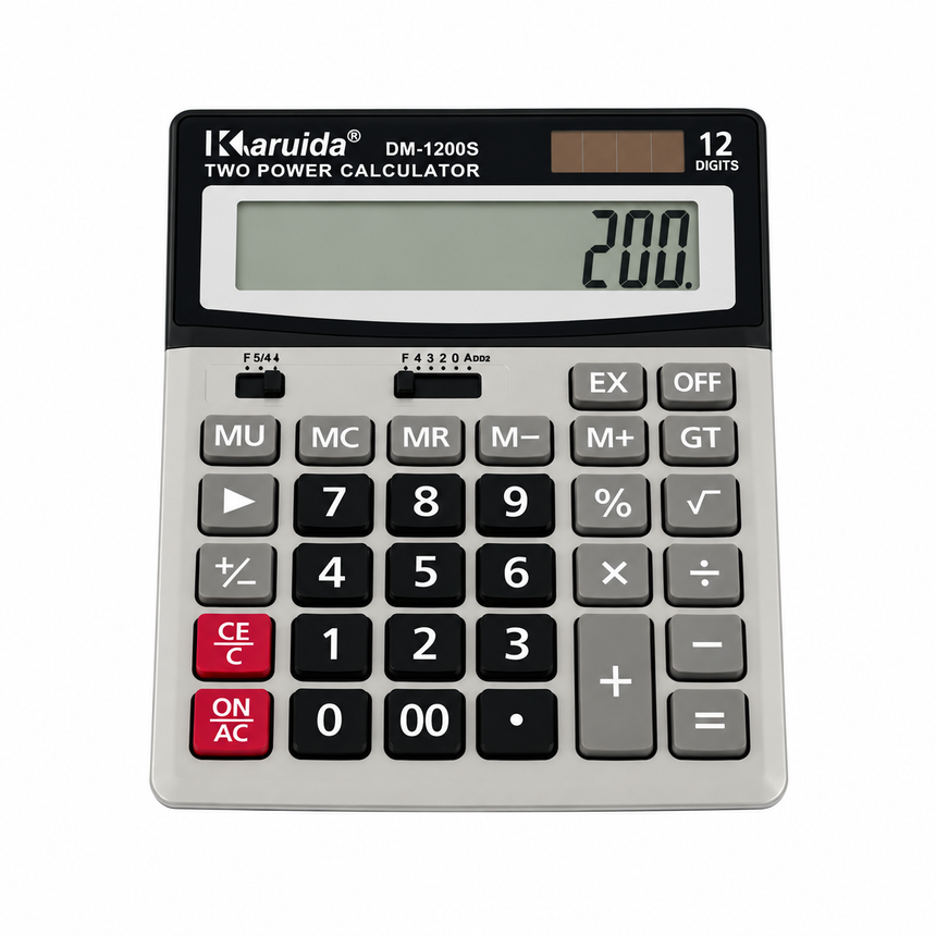 Calculator de Birou Profesional 12 Digits, Alimentare Duală Solară și Baterie, Display Mare și Clar