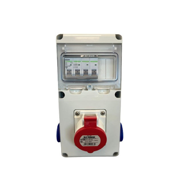 Tablou organizare electrica santier cablat Scame E1 633.RO0024, 5 module, montaj aparent, cu 1 priza trifazica 16A si 2 prize simple cu impamantare, IP44