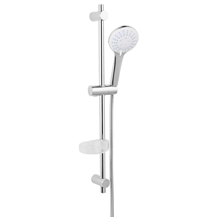 Set bara dus Ferro Nessa, bara metalica 705 mm, cu supot culisant, para dus cu 3 functii, furtun dus 150 cm, suport transparent pentur sapun, Crom