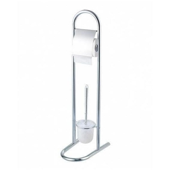 Perie wc, Frandis, Suport pentru hartie igienica, Metal, Crom, 16 x 29 x 79 cm