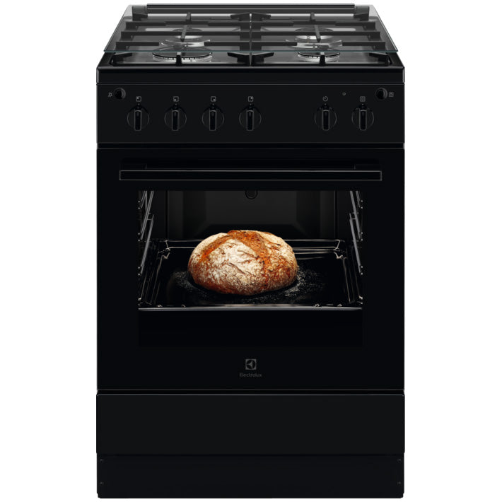 Aragaz Electroluc LKG604003K, Gaz, 4 arzatoare, Gratar fonta, Grill, Autocuratare catalitica, Aprindere electrica, 59 l, 60 cm, Negru