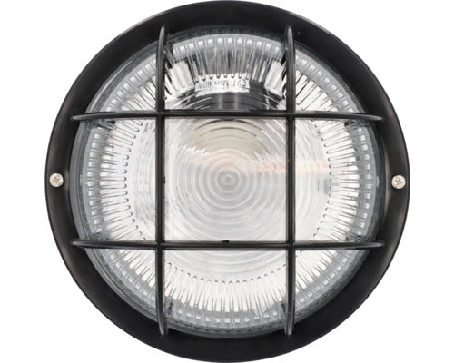 Lampa Rotunda Neagra 60w Cu Grilaj De Protectie Din Plastic, Protectie La Umiditate Ip44