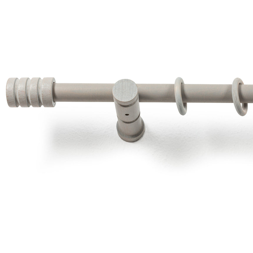 Galerie simpla Pisa, lemn masiv cu diametrul 28 mm, consola moderna, 240 cm, gri antic, kit complet cu inele si carlige