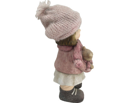 Decoratiune Lafiora Fetita Cu Felinar Din Piatra Artificiala H 42 Cm Roz