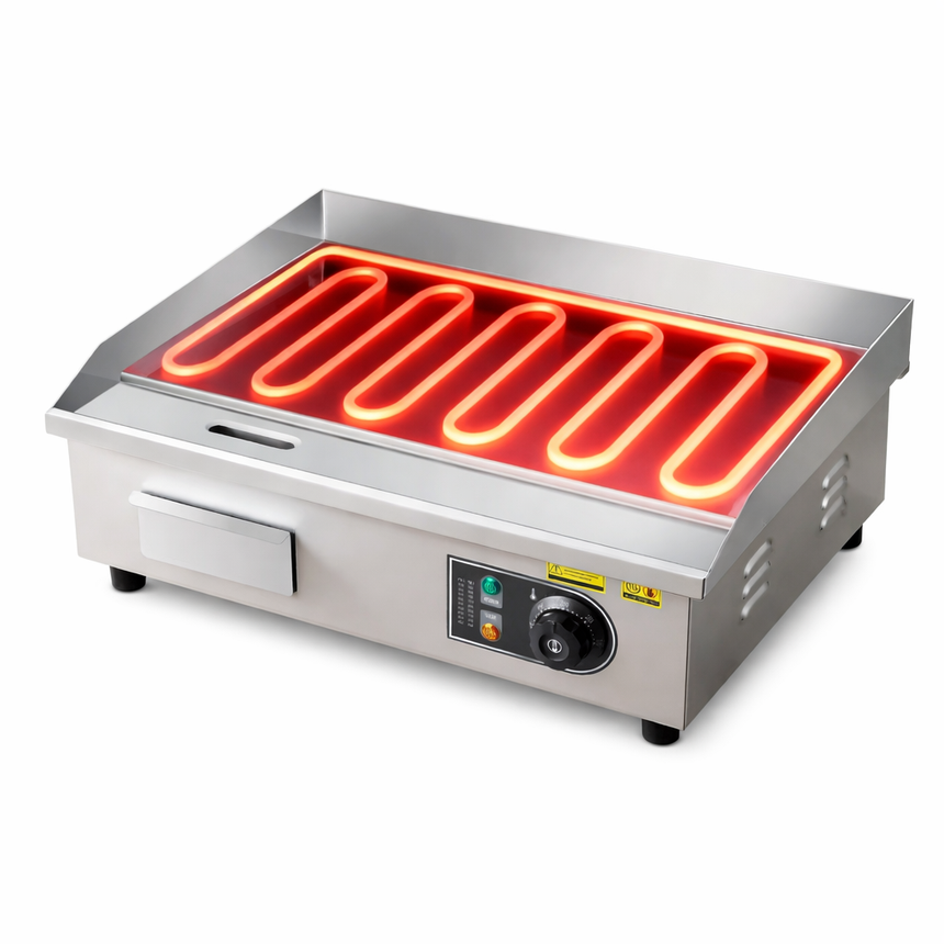 Plita Electrica Parilla 3200W, 50-300°C, Grill Profesional, 2 Pensule, 2 Spatule, Inox
