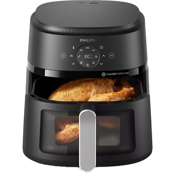 Friteuza fara ulei PHILIPS NA231/00 Airfryer Seria 2000, 6,2 litri, Ecran tactil, Tehnologie Rapid Air, Fereastra de gatit, 9 programe
