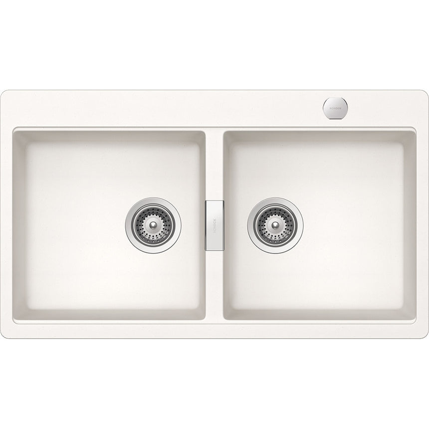 Chiuveta granit Schock Horizont N-200 Cristadur Polaris 860 x 500 mm cu sifon automat, granit, montare pe blat, alb polar