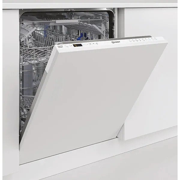 Masina de spalat vase incorporabila Indesit DIO3C24ACE, 14 seturi, 9 programe, Clasa E, Fast&Clean, Push&Go, Tava tacamuri, Semnal luminos, 60 cm