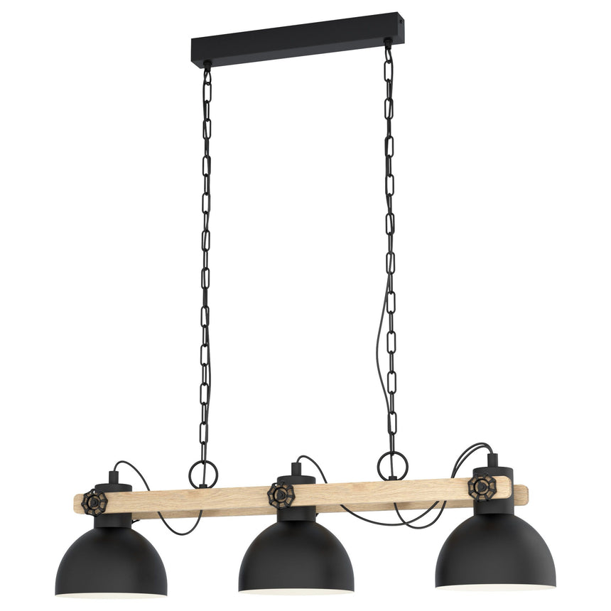 Pendul vintage Lubenham, EGLO, E27, 3x28W, otel, lemn, negru-maro, 110 x 90 x 20 cm, inaltime reglabila, IP20