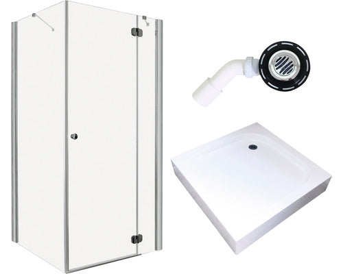 Set cabina de dus patrata Radaway Torrenta KDJ 90R cu cadita de dus si sifon 90x90 cm, sticla transparenta, profil crom