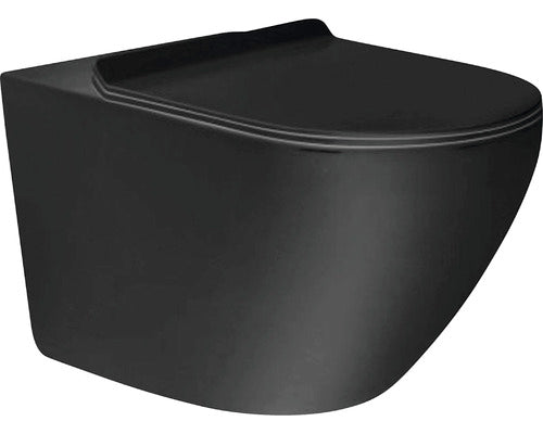 Set vas WC suspendat, include capac WC soft close, negru mat