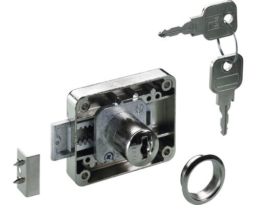 Incuietoare Aplicata Mobilier Hettich 46x56 Mm, Cilindru Ø19 Cu 2 Chei, Nichelata