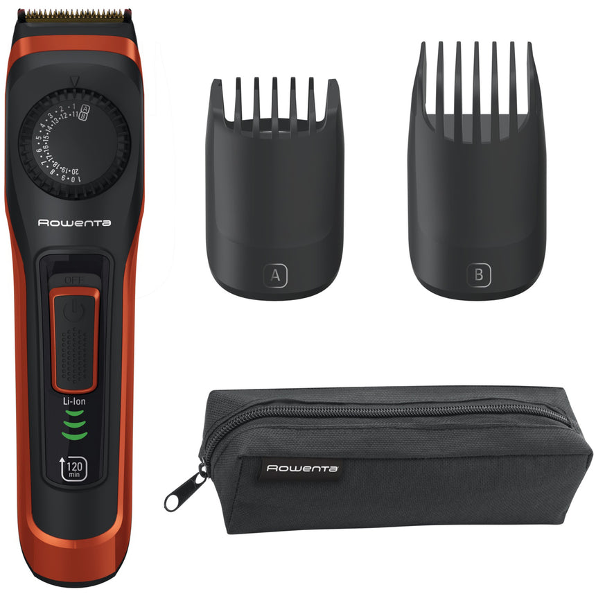 Aparat de tuns barba Rowenta Virtuo Style TN3800F4, 6500 rpm, autonomie 120 min, pieptene ajustabil, indicator LED baterie, tehnologie autoascutire, Gri/Portocaliu