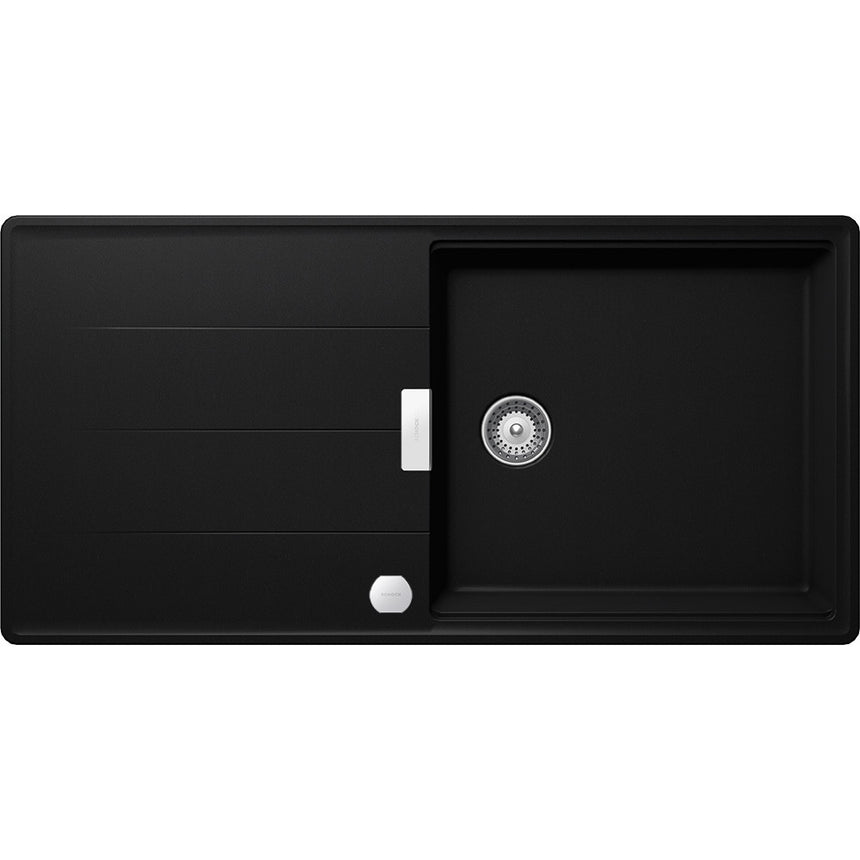 Chiuveta granit Schock Tia D-100L Cristadur Puro 1000 x 500 mm cu sifon automat, granit, reversibila, montare pe blat, negru intens