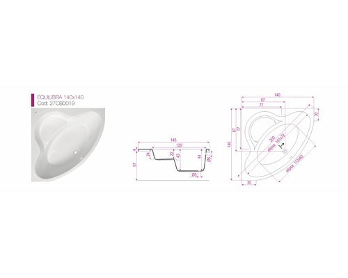 Cada de baie Belform Equilibra 140x140 cm, material acril