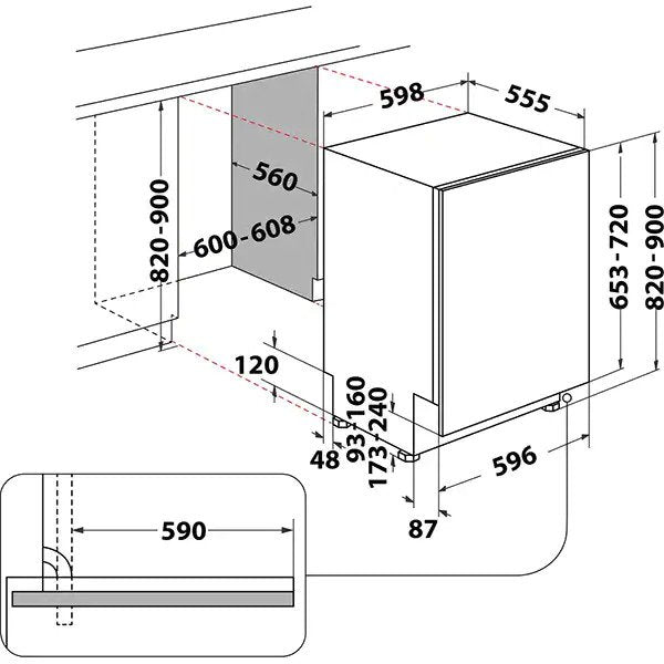 Masina de spalat vase incorporabila Whirlpool WIO 3T133 PLE, 14 seturi, 11 programe, Clasa D, Program senzor al 6-lea simt, 60 cm