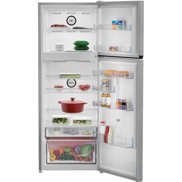 Frigider cu doua usi Beko B3RDNE504HXB, 477 l, No Frost, HarvestFresh, Display, AeroFlow, XXL Bottle holder, Clasa E, H 186,5 cm, Metal Look