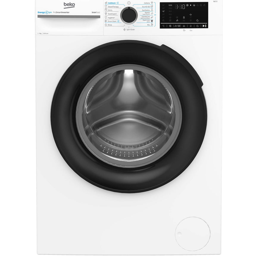 Masina de spalat rufe Beko BM3WFU47215WB, 7 kg, 1200 RPM, Clasa A, Motor ProSmart Inverter, Recycled Tub, Hygiene+, SteamCure, AddXtra, Alb