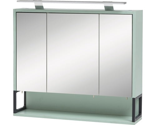 Dulap Baie cu Oglinda 700D Limone, 3 usi, 1 Polita, Iluminare LED, PAL, 70x68 cm Verde Menta