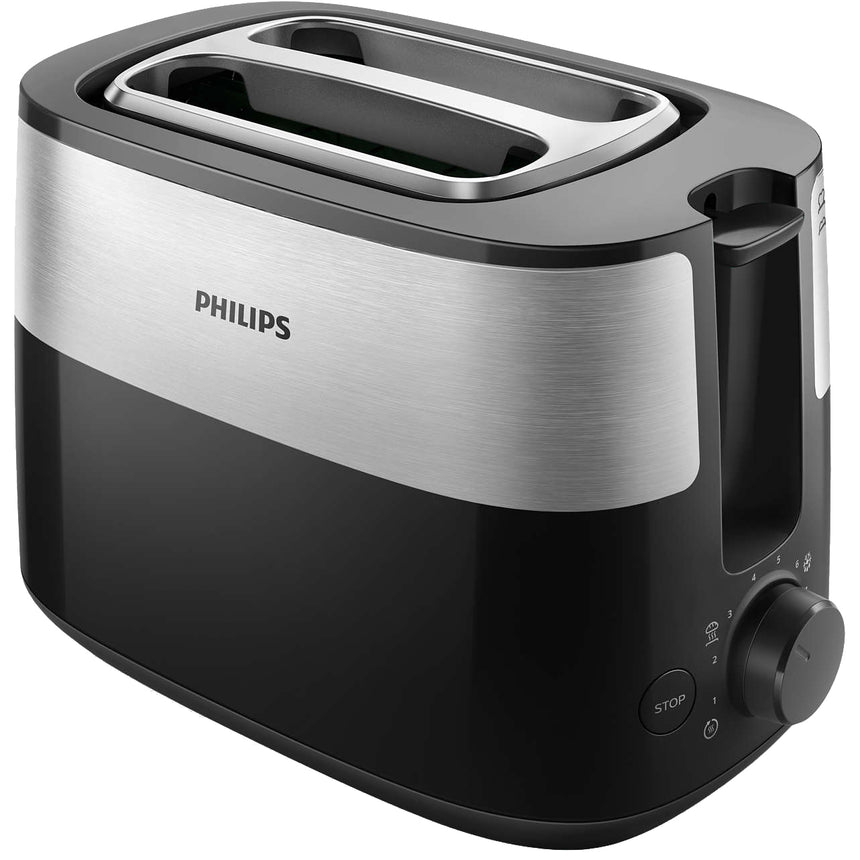 Prajitor de paine Philips HD2516/90, 830 W, 2 felii, fante variabile, functie dezghetare si incalzire, grilaj incalzire integrat, 8 trepte, negru/argintiu