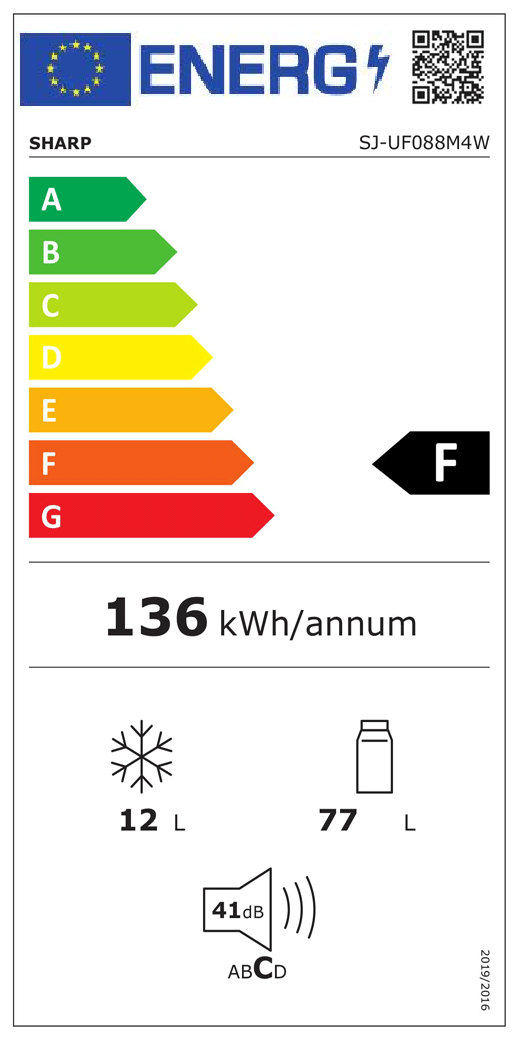 Frigider cu o usa Sharp SJ-UF088M4W, Direct Cooling, 89 l, Clasa F, Alb