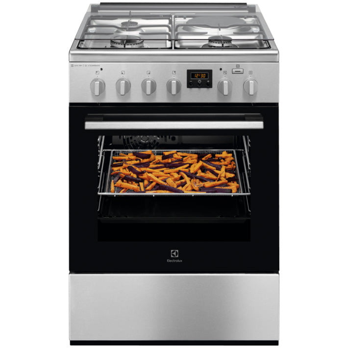 Aragaz Electrolux LKM660200X, Mixt, 3 arzatoare gaz si 1 arzator electric, Cuptor electric multifunctional , SteamBake-gatire cu abur, AirFry, Grill electric, Clasa A, 60 cm, Inox antiamprenta