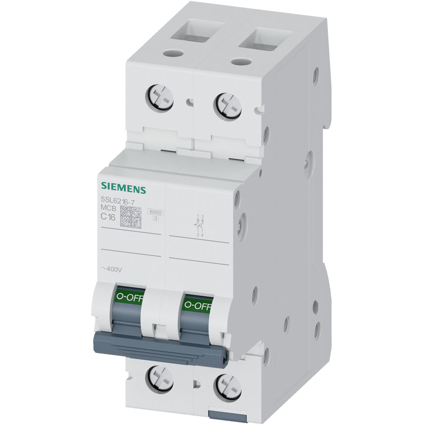Siguranta electrica automata Siemens 5SL6216-7, latime 2 module, 6kA, 2P, caracteristica C, 16A