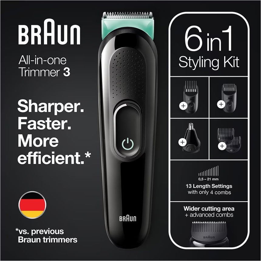 Aparat de Tuns Multifunctional 6 in 1 BRAUN GK3321, Acumulator, 50 Minute Autonomie, Negru