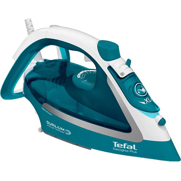 Fier de calcat Tefal EasyGliss Plus FV5737E0, 2500W, jet de abur 220g/min, abur variabil 0- 45g/min, rezervor apa 270ml, talpa Durilium Airglide, oprire automata, turcoaz