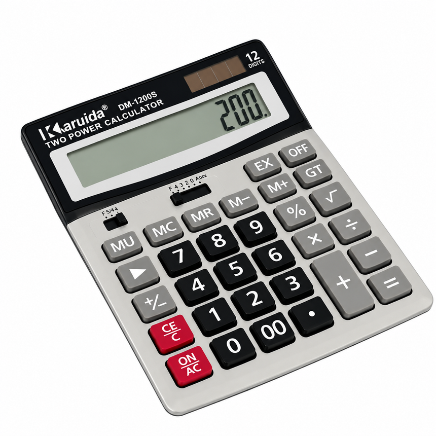 Calculator de Birou Profesional 12 Digits, Alimentare Duală Solară și Baterie, Display Mare și Clar