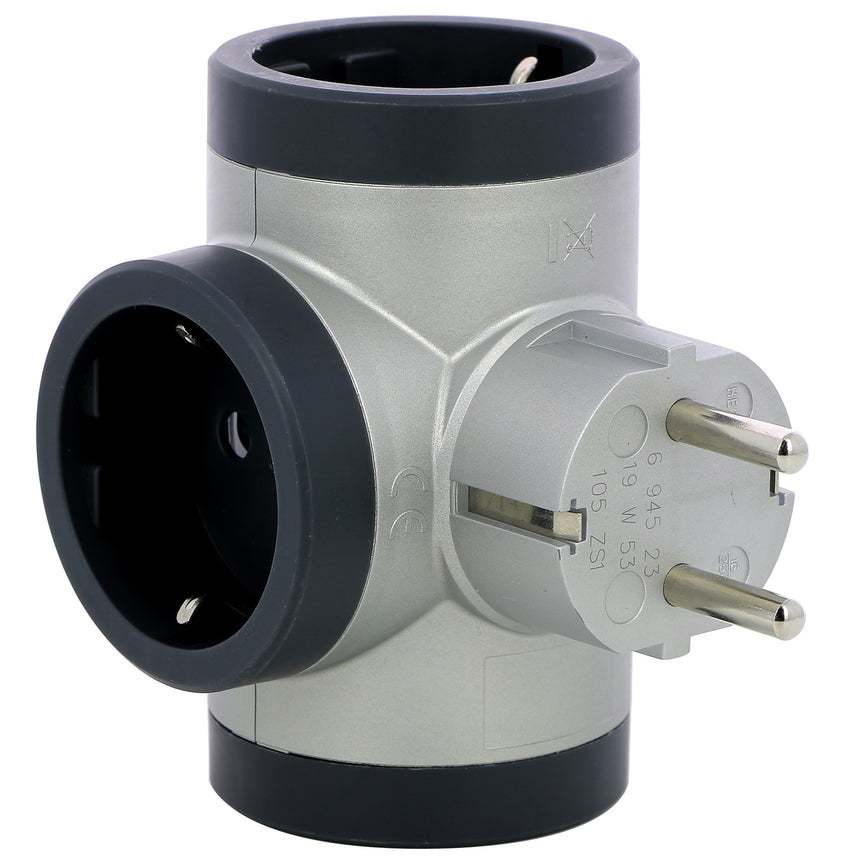 Adaptor priza Legrand Revolution L694523, 3 prize laterale, 16, Aluminiu, Gri