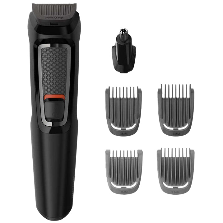 Kit de ingrijire 6 in 1 Philips Multigroom MG3715/14, lame cu ascutire automata, 6 accesorii lavabile, autonomie pana la 60 min, husa de depozitare, Negru