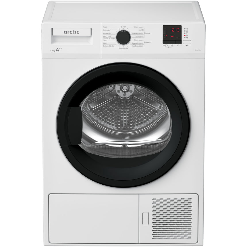 Uscator de rufe Arctic DAPLH930W, Pompa de caldura, 9 kg, 15 Programe, Motor Silent Inverter, Silent (Night), Xpress Super Short, Clasa A++, Alb