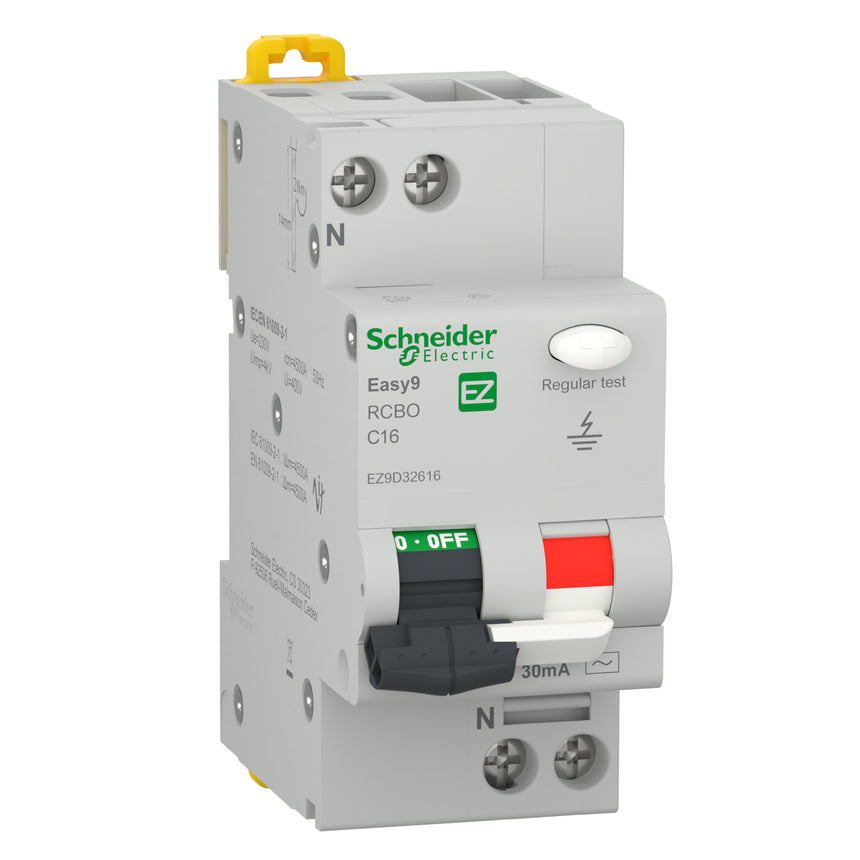 Siguranta electrica automata diferential Schneider Easy9 EZ9D32616, RCBO 1P+N 4500 AC 30mA C 16A