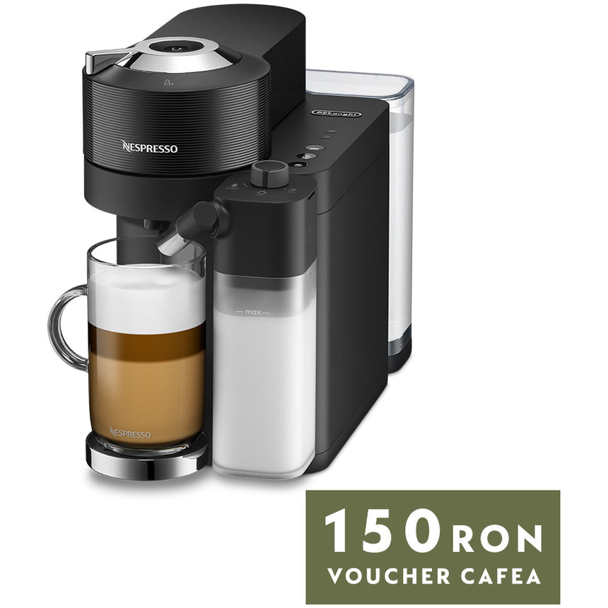 Espressor Nespresso by DeLonghi Vertuo Lattissima ENV300B , 1500 W, 1.5 L, Negru, set capsule degustare inclus