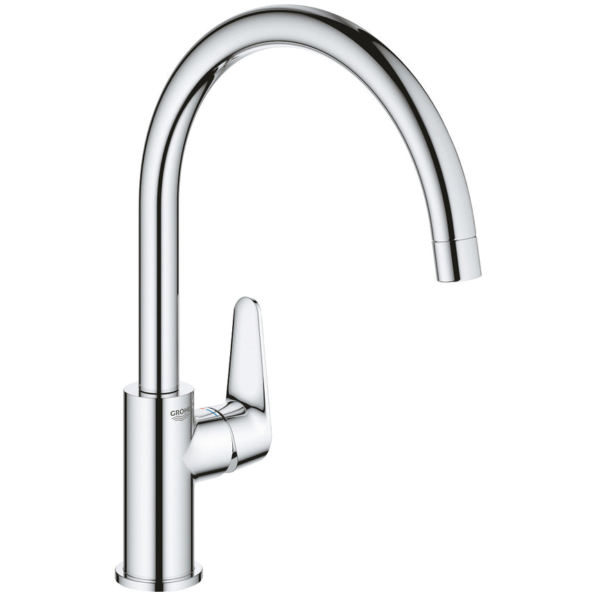 Baterie bucatarie Grohe Start Curve 31554001, monocomanda, 3/8'', cartus ceramic, pipa inalta, pivotanta, aerator, crom